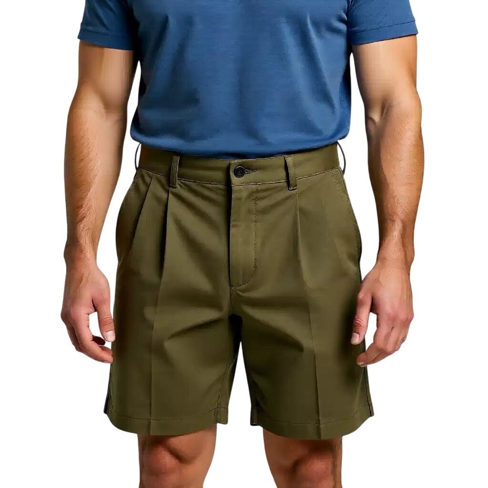Roundtree & Yorke Mens Classic Fit Pleated Shorts Brown 32 x 7 NWT